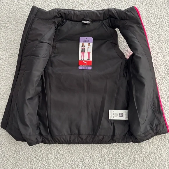 PUMA Kids Cold Weather Vest. Size XS (5/6). Black Pink White. Zip Up. Brand New. - Picture 4 of 9